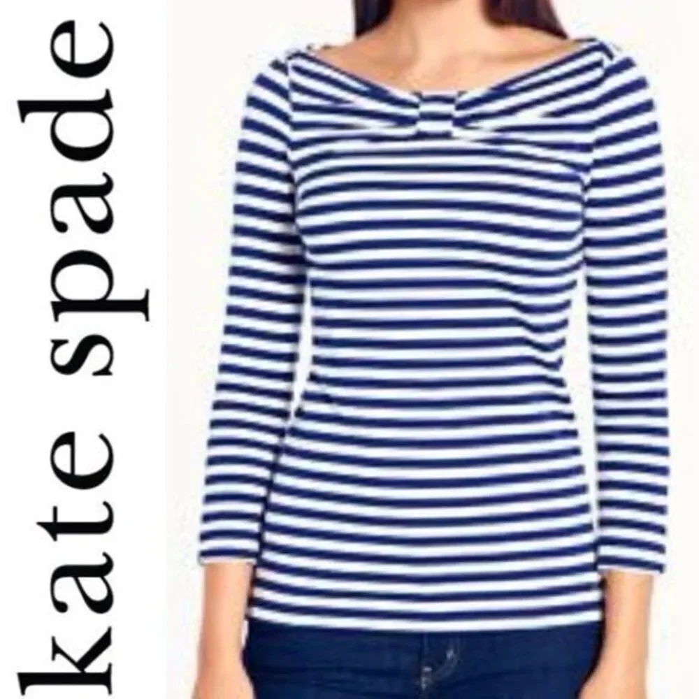 ✨Kate Spade Blue & White Striped Long Sleeve Wheaton Casual Sz Small Top✨